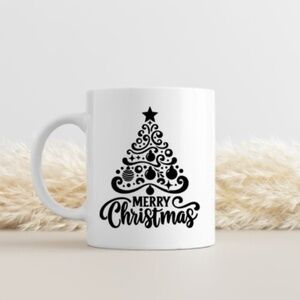 Merry Christmas Christmas Tree White Ceramic Coffee Mug